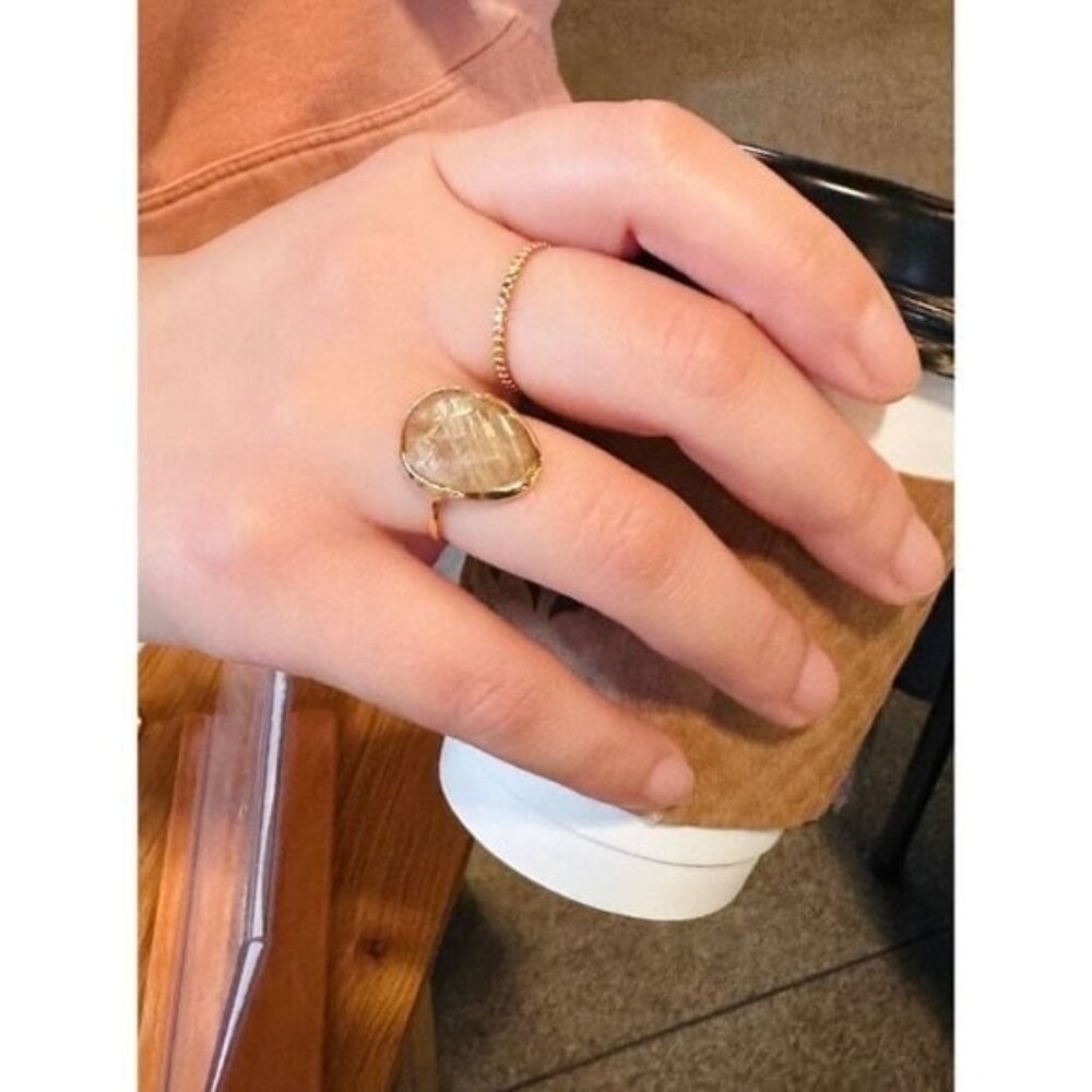 Statement Ring Gold Rutile Quartz Gold Vermeil Beautiful Faceted Rutile Quartz - Picture 14 of 15